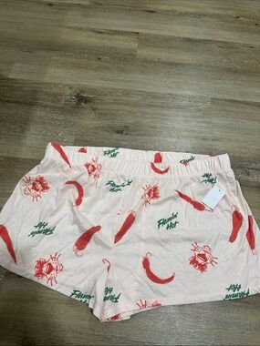 Flamin' Hot Print Women's Lounge Shorts - Pink/Red Cheetos flamingo hot shorts
